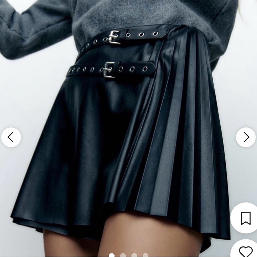 Zara Black faux leather mini skort with belt size XS but can fit small